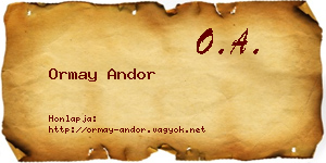 Ormay Andor névjegykártya